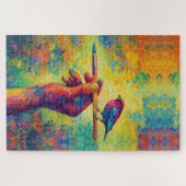 Hand Holding Paintbrush with Bird Creative Puzzle (Horizontal)