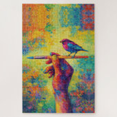Hand Holding Paintbrush with Bird Creative Puzzle (Vertikal)