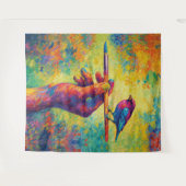Hand Holding Paintbrush with Bird Creative Wandteppich (Vorderseite (Horizontal))