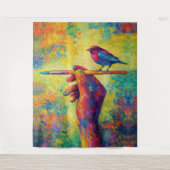 Hand Holding Paintbrush with Bird Creative Wandteppich (Vorderseite)
