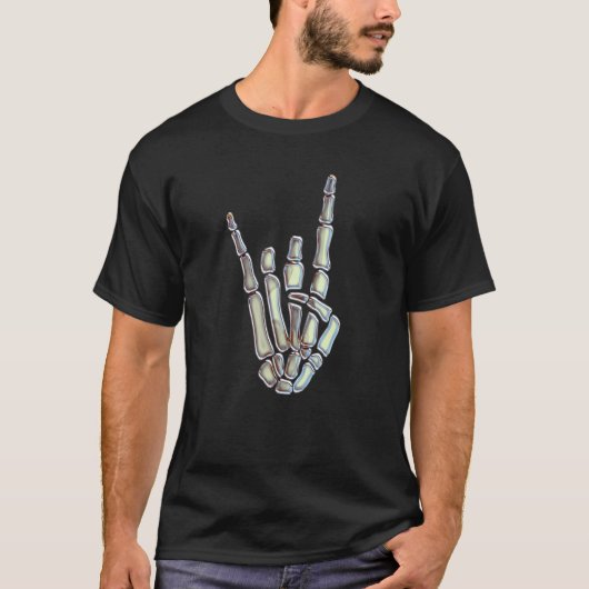 Hand Horns or Devil Horns Skeleton Hand - Chrome L T-Shirt (Vorderseite)