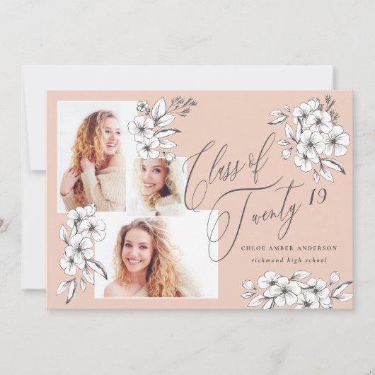 Hand-illustriert-Blumenklasse 2019 Absolvent Ankündigung (Vorderseite)