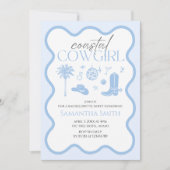 Hand Illustriert Cowgirl Blue Bachelorette Einladung (Vorderseite)