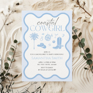 Hand Illustriert Cowgirl Blue Bachelorette Einladung