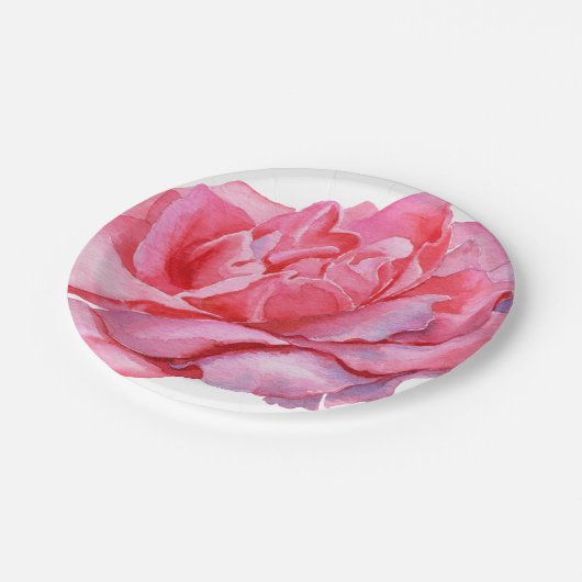 Hand Illustriert Pink Peony Pappteller (Schrägansicht)