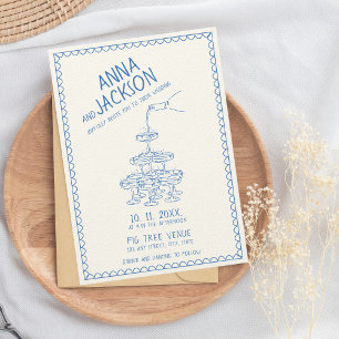 Hand Illustriert Retro Vintag Blue Wedding Einladung