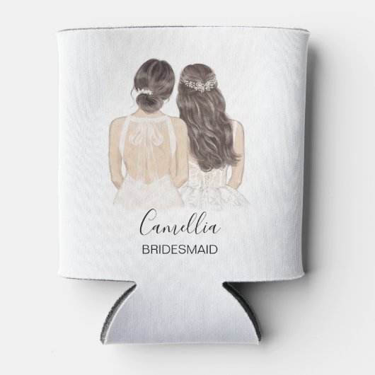 Hand Illustrierte Bridesmaid-Trauzeugin Cool Dosenkühler (Vorderseite)