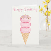 Hand Illustrierte Eiscreme Cone Happy Birthday Karte (Gelbe Blume)
