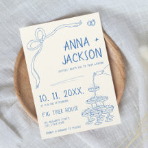 Hand Illustrierte Vintage Blue Wedding