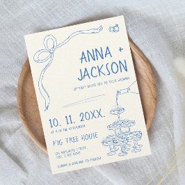 Hand Illustrierte Vintage Blue Wedding Einladung