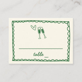 Hand Illustrierte Vintage Grüne Hochzeit Platzkarte