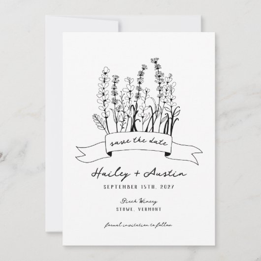 Hand Illustrierte Wildblume Hochzeit speichern Sie Einladung (Vorderseite)
