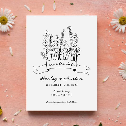 Hand Illustrierte Wildblume Hochzeit speichern Sie Einladung