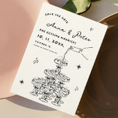 Hand-illustrierter Champagner Tower Retro Funky Save The Date