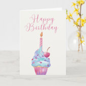 Hand Illustrierter Kuchen mit Single Candle Karte (Gelbe Blume)