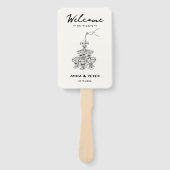 Hand-illustriertes Champagner Funny Wedding Progra Fächer (Vorderseite)