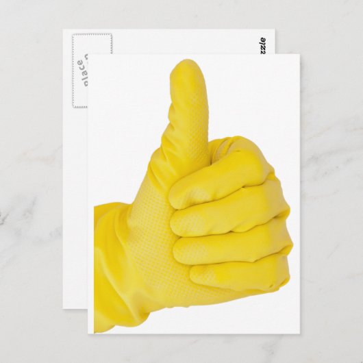 Hand in gelbem Latex Handschuh Postkarte (Vorne/Hinten)