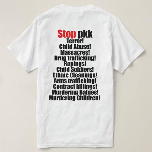 Hand in Hand gegen pkk Terrorismus T-Shirt (Design Rückseite)