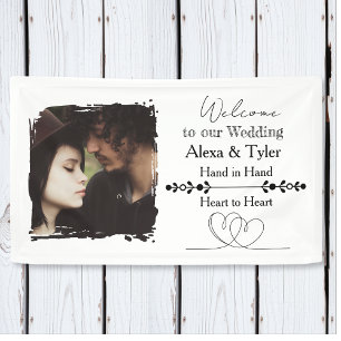 Hand in Hand, Herz an Herz Foto-Hochzeit Banner