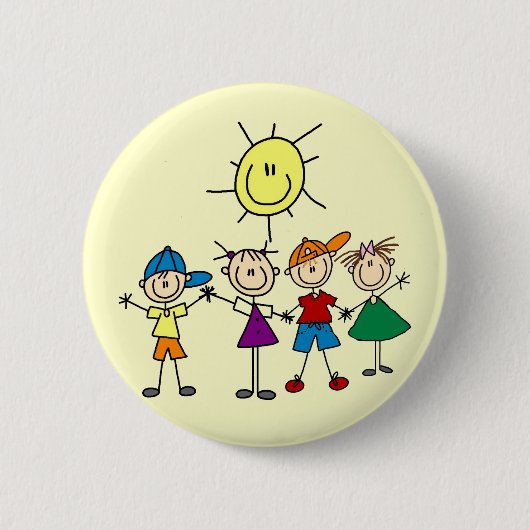 Hand in Hand scherzt Strichmännchen T-Shirts und Button (Vorderseite)