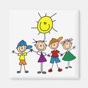 Hand in Hand Stick-Figur Kinder T-Shirts und Gesch Magnet