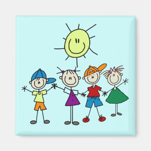Hand in Hand Stick-Figur Kinder T-Shirts und Gesch Magnet