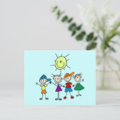 Hand in Hand Strichmännchen Kinderhemden und Gesch Postkarte (Stehend Vorderseite)