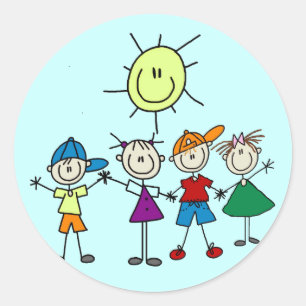 Hand in Hand Strichmännchen Kinderhemden und Gesch Runder Aufkleber