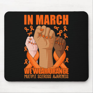 Hand in März tragen wir Orangen-MS-Multipler Skler Mousepad