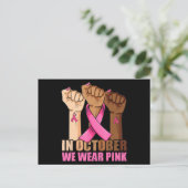 Hand In October We Wear Pink Breast Cancer Awarene Postkarte (Stehend Vorderseite)