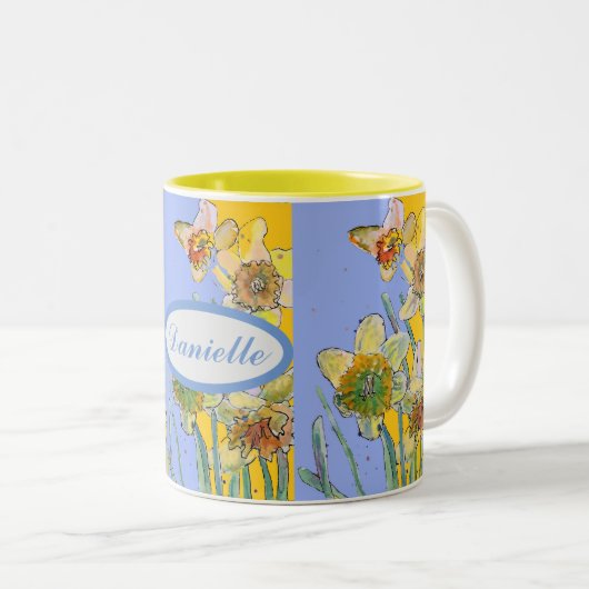 Hand lackierte gelbe Blüte Zwei- Zweifarbige Tasse (VorderseiteRechts)