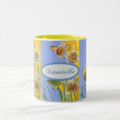 Hand lackierte gelbe Blüte Zwei- Zweifarbige Tasse (Mittel)