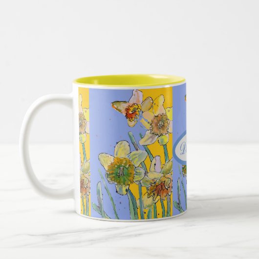 Hand lackierte gelbe Blüte Zwei- Zweifarbige Tasse (Links)