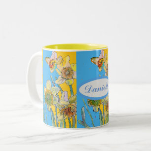 Hand lackierte gelbe Blüte Zwei- Zweifarbige Tasse