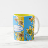 Hand lackierte gelbe Blüte Zwei- Zweifarbige Tasse (VorderseiteRechts)