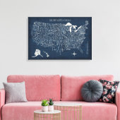 Hand Letted Blue USA Map Leinwanddruck (Insitu (Wohnzimmer))