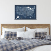 Hand Letted Blue USA Map Leinwanddruck (Insitu (Schlafzimmer))