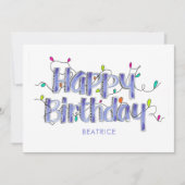 Hand Letted Dusty Blue Happy Birthday Flat Card (Vorderseite)
