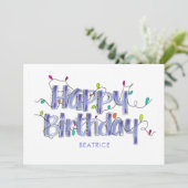 Hand Letted Dusty Blue Happy Birthday Flat Card (Stehend Vorderseite)