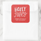 Hand Letted Holly Jolly Weihnachtskleber - Red Quadratischer Aufkleber (Tasche)
