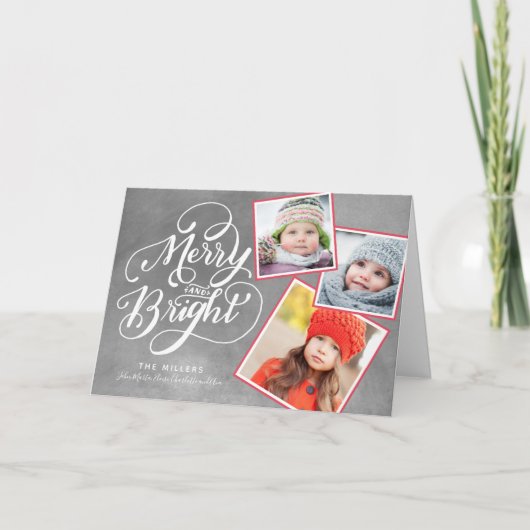 Hand Letted Merry and Bright Christmas Snapshots Karte (Vorderseite)