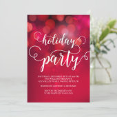 Hand Letted Red Bokeh Lights Holiday Party Einladung (Stehend Vorderseite)