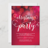 Hand Letted Red Bokeh Lights Weihnachts-Party Einladung (Vorderseite)