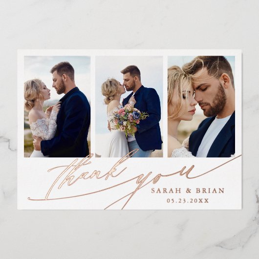 Hand Letter 4 Foto Wedding Danke Foil Card Folieneinladung (Vorderseite)