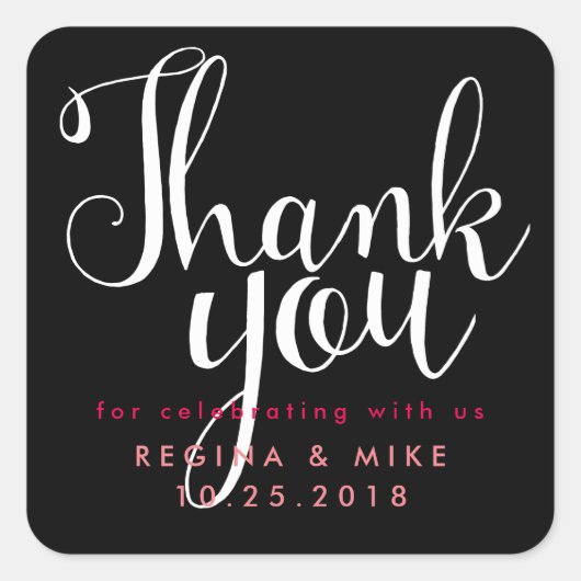 Hand Letter Script Wedding Dankeschön Sticker (Vorderseite)