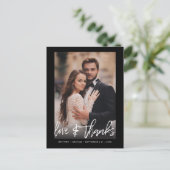 Hand-Lettered Black Foto Thank You Postkarte (Stehend Vorderseite)