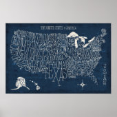 Hand Lettered Blue USA Map Poster (Vorne)