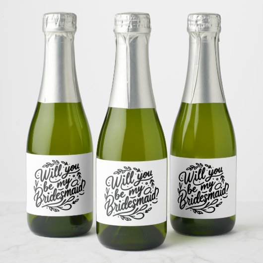 Hand lettered Bridesmaid Proposal Mini Champagne Schaumweinetikett (Flaschen)