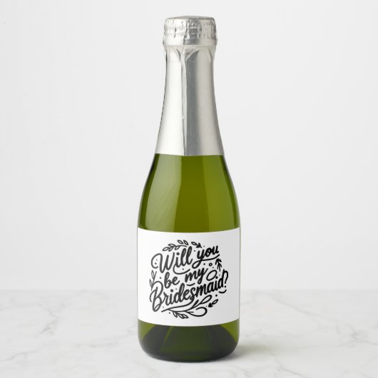 Hand lettered Bridesmaid Proposal Mini Champagne Schaumweinetikett (Vorderseite)