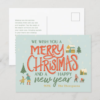 Hand Lettered Christmas Village Feiertagspostkarte